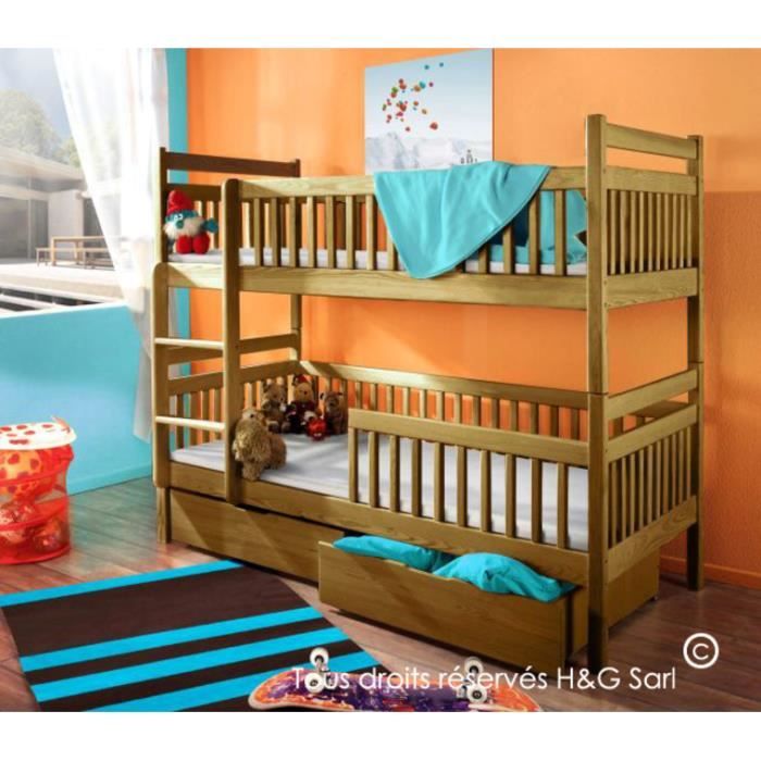 Lit Superpose Clement Chene Avec 2 Matelas Cdiscount Maison