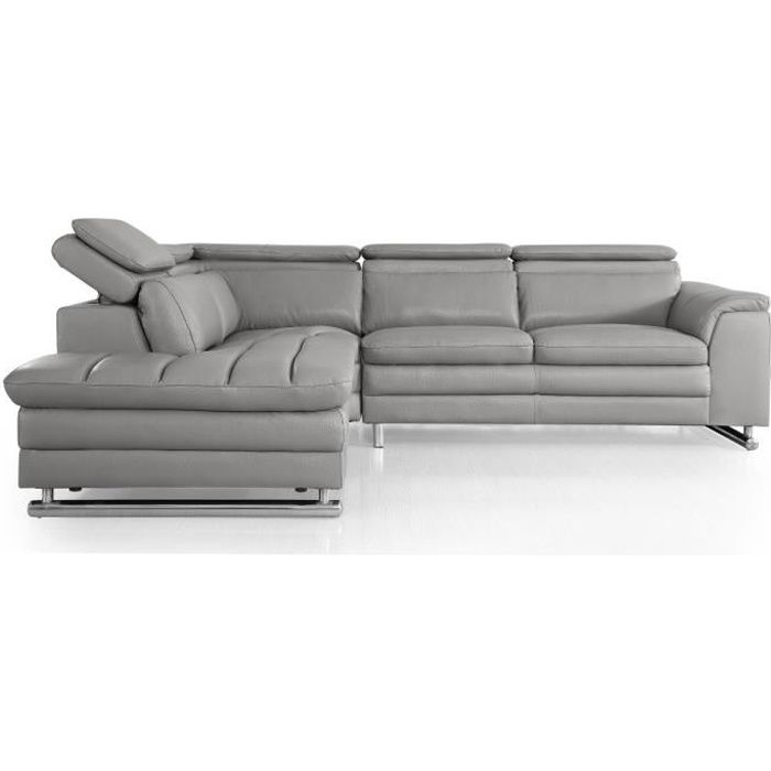 Canapé d'angle gauche en cuir MYA - Gris - Gauche - Gris