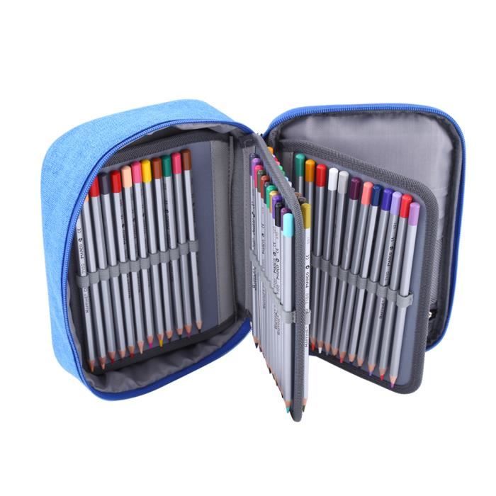 Trousse à Crayons BIGACITY Grande Capacité 72 Fentes - Organisateur Pliable En Tissu Avec Poignée - Noir