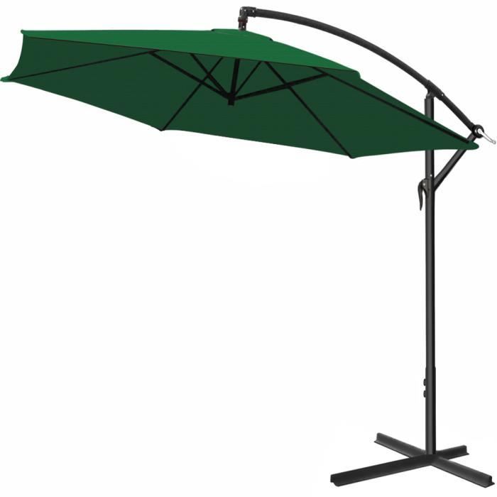 KINGSLEEVE® Parasol déporté Ø 330 cm inclinable vert Parasol en aluminium avec manivelle Protection UV 30+ jardin