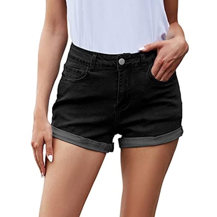 Jeans Short en jean ourlet roulé chaud taille haute déchiré pantalon ...