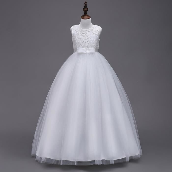 Robe Princesse Ceremonie Fille en Dentelle Sans Manches Robe Longue Tullle Pour Pour Soiree Bal Mariage Blanc Blanc Cdiscount Pret a Porter