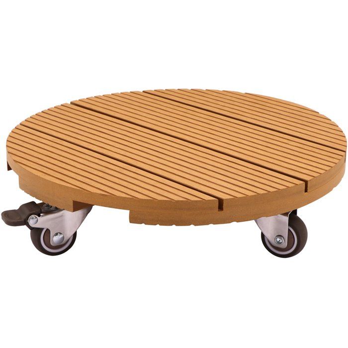 Support de pot à roulettes - NATURE - WPC H75 x Ø30 cm - 4 roulettes - Bois