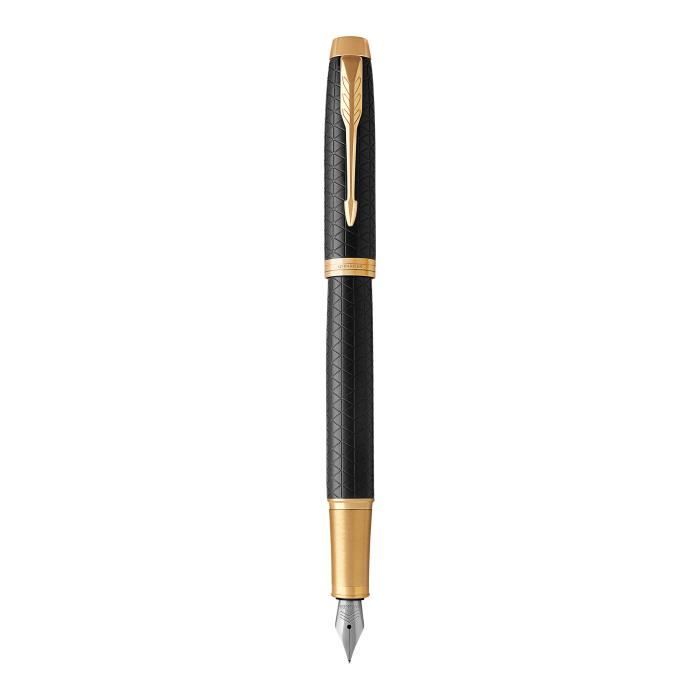 Parker IM stylo plume, Laqué rouge Premium avec attributs dorés, Pointe  fine avec cartouche d'encre bleue