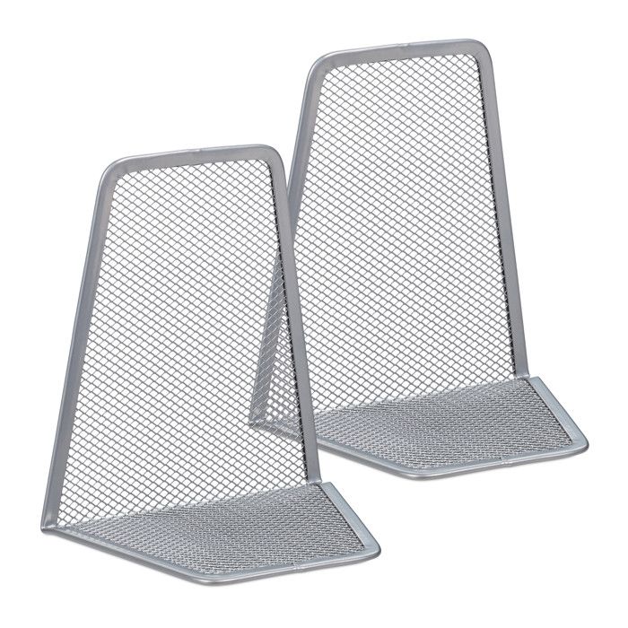 Serre-livres Relaxdays lot de 2 pour livres CD DVD serre-livres coudé H x l x P : env. 14 5 x 12 5 x 9 cm argent