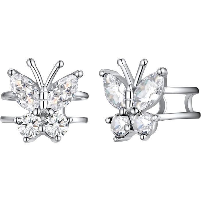 Boucles D'Oreilles Papillon En Argent 925 Pour Fille Et Enfant - Cristaux Colorés - 11x9mm