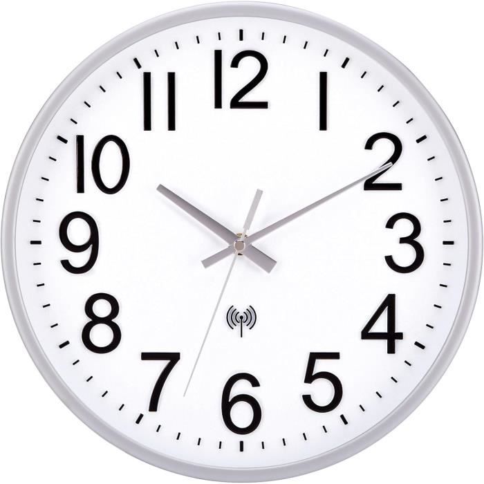 Lommer 30CM Radio Pilotée Horloge Murale Métal Pendule Murales Moderne Avec Thermomètre Et Date