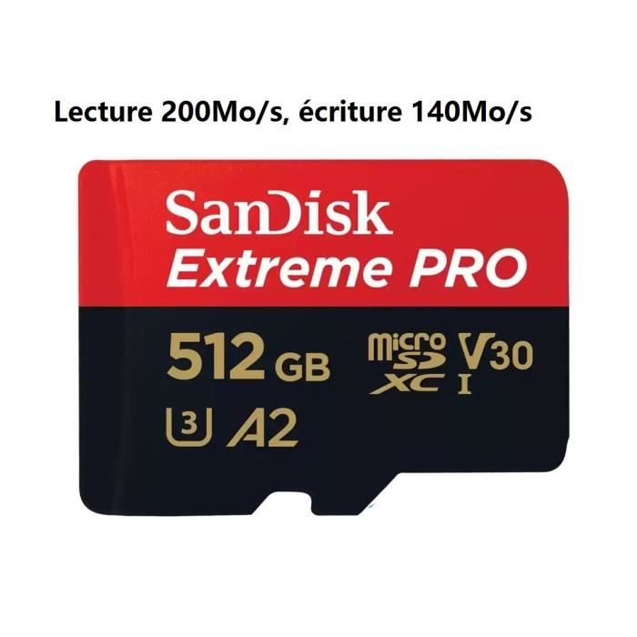 Carte MicroSD Micro SDHC SDXC SanDisk Extreme Pro Class 10 UHS I U3 V30 A2 lecture 200Mo/ écriture 140Mo/ - vue 2