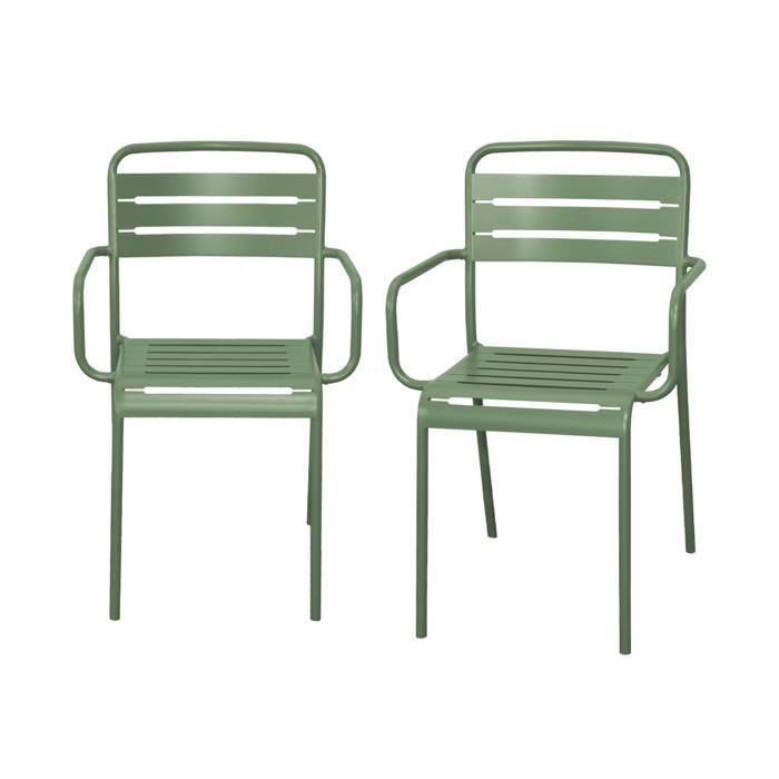 Lot de 2 fauteuils de jardin acier. 2 places. vert. Amelia. L50.4 X P53 X H79.5cm Lot de 2 fauteuils de jardin acier. 2 places. vert. Amelia. L50.4 X P53 X H79.5cm