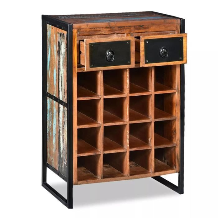 Desserte Vintage style industriel 3 /étag/ères 5 range-bouteilles support verres /à vin m/étal noir imitation bois