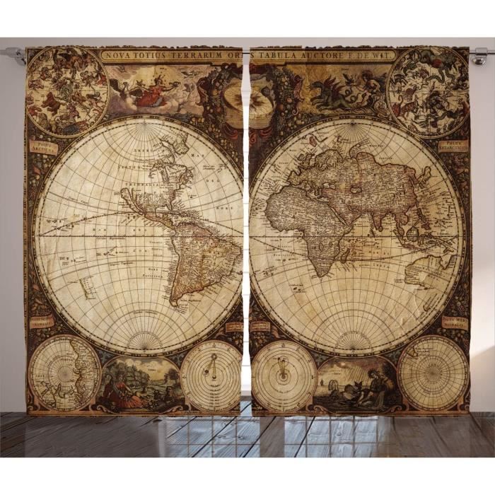 Carte Du Monde Rideaux, Atlas Historique Du Vieux, Décoration Intérieure Accent Lot De 2 Carte Du Monde Rideaux, Atlas Historique Du Vieux, Décoration Intérieure Accent Lot De 2