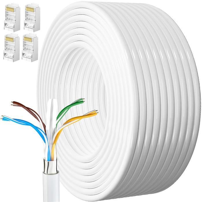 Câble Ethernet Extérieur CAT6 10m Blanc – Robuste, Étanché, Direct Burial Pour Caméra POE