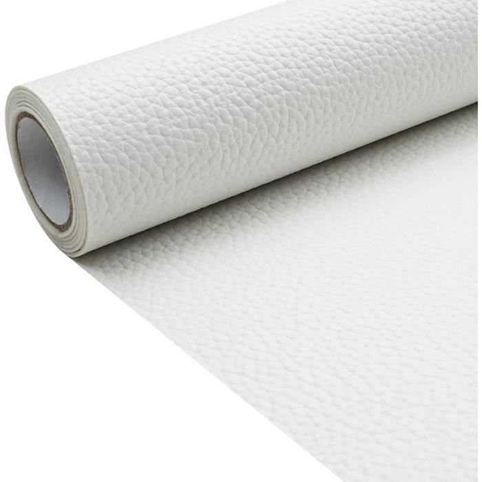 Tissu en cuir synthétique texture litchi blanc, 30 x 135 cm, 1,13 mm d'épaisseur, pour travaux manuels, couture, canapé, sac à
