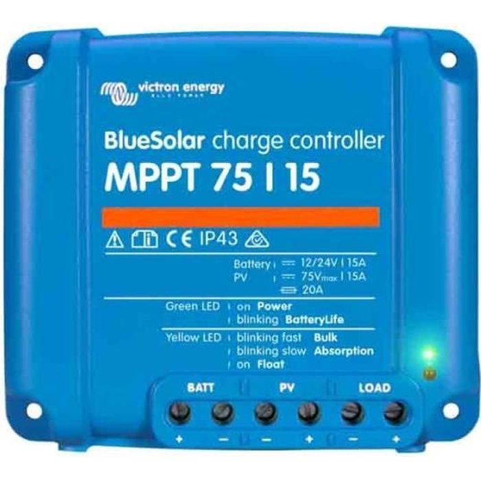 VICTRON Régulateur de Charge Solaire Ultra rapide MPPT 15A 75V BlueSolar 12/24V