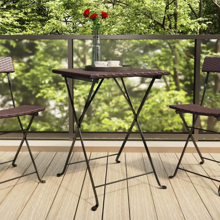 "promo"table extérieure lmt - table de bistrot pliante marron 55x54x71 cm résine tressée 6,4kg