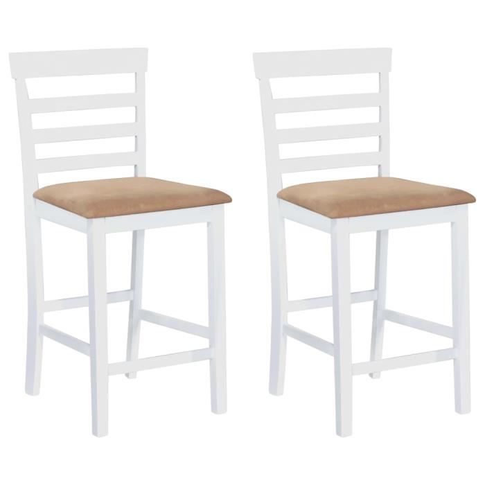 chaises de bar - vidaxl - blanc tissu - campagne - lot de 2 - bois d'hévéa + tissu