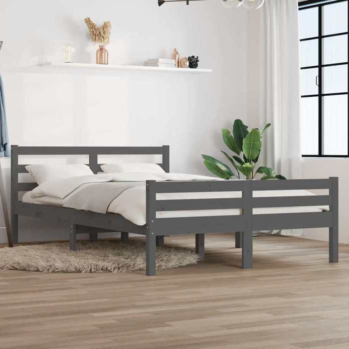 vidaXL Cadre de lit sans matelas gris bois massif 140x190 cm 814801