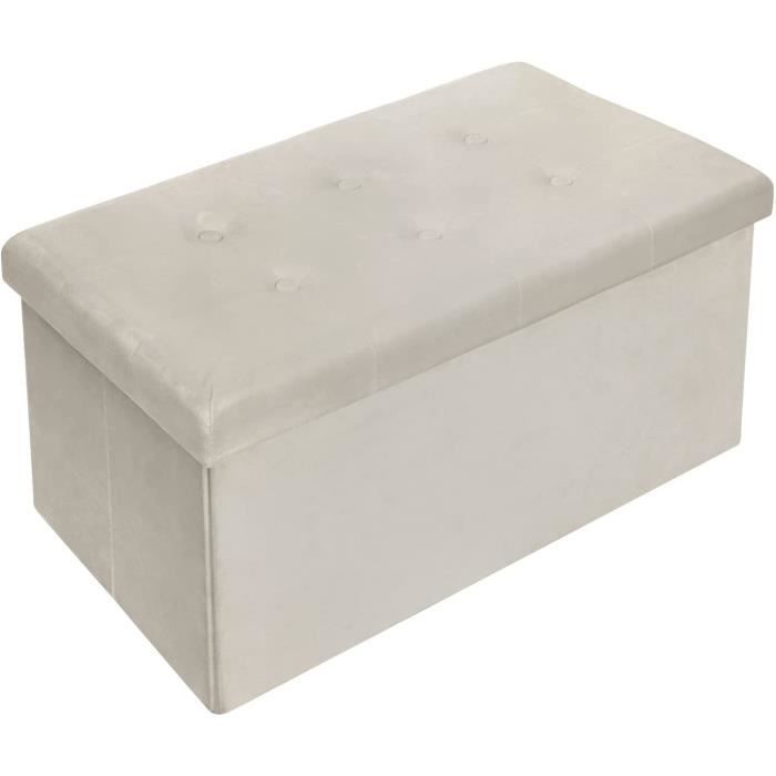 Tabouret Pouf de Rangement en Velours - WOLTU - Vintage - Crème - 80L de capacité de stockage