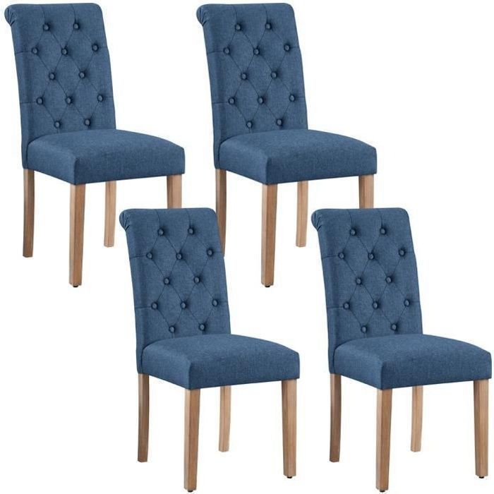 Lot de 4 Chaises de Salle à Manger Haut Dossier Assise Rembourrées -Pieds en Bois Chêne confortable-Bleu YAHEETECH Lot de 4 Chaises de Salle à Manger Haut Dossier Assise Rembourrées -Pieds en Bois Chêne confortable-Bleu YAHEETECH