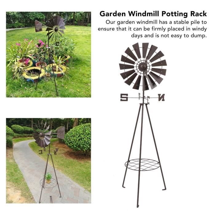 Moulin à Vent Jardin 3D Dynamique 105 Cm – Décoration Extérieure Métal Argenté