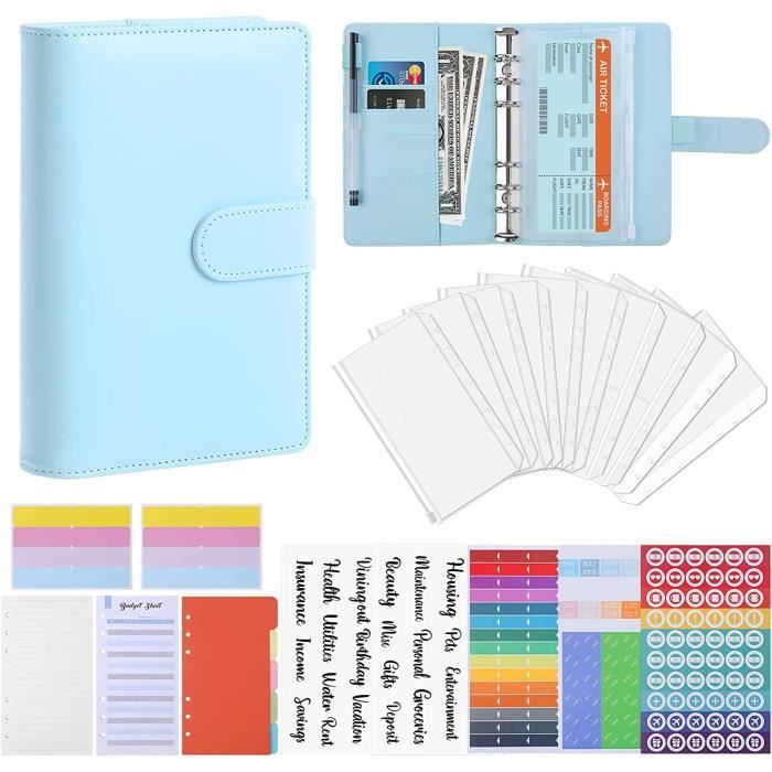 LAOYE Classeur A6 En PU Cuir - Lot De 46 Enveloppe Budget à 6 Anneaux