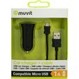 MUVIT SPRING Pack Chargeur Voiture 1USB 1A+ Câble MICRO USB 1M 1A Noir-1