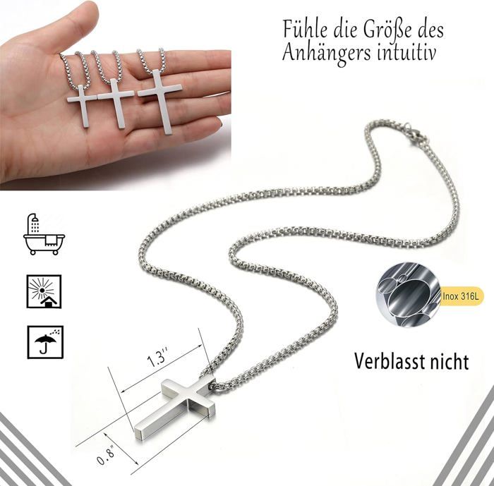 Collier Simple Luxe Collier Croix AFSTALR Homme/Femme - Acier Inoxydable 316L | Pendentif Croix Chrétienne | Longueur Réglable 45-60cm Bijou Religieux Homme