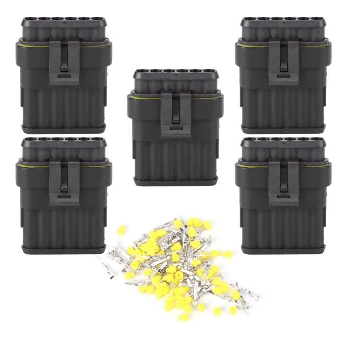Kit 2 Connecteurs électriques étanches 5 Broches Pour Voiture, Moto, Bateau - 16 AWG Pré-câblé, IP65
