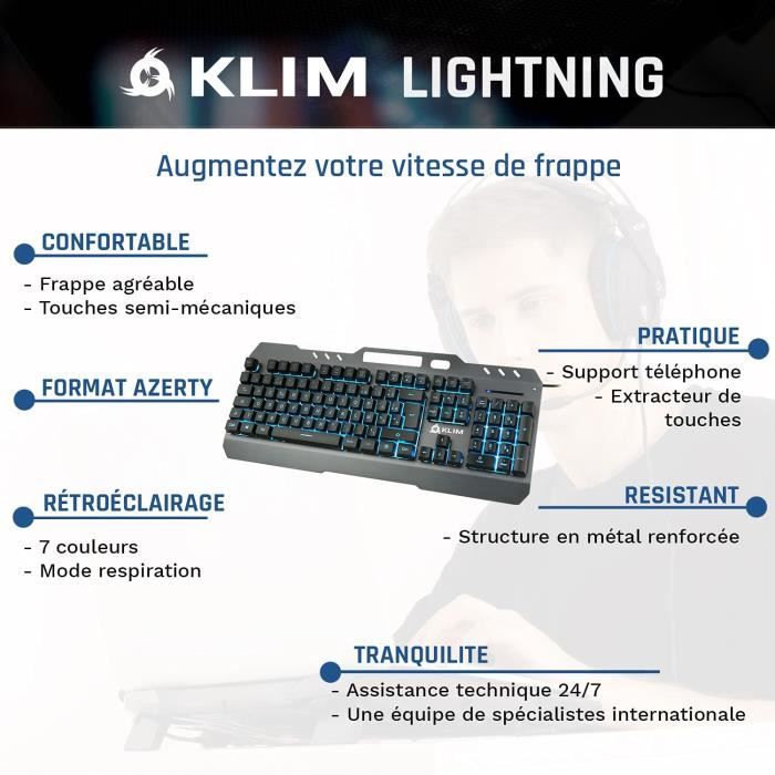 KLIM Domination - Clavier Mécanique AZERTY RGB - Blue Switches - Frappe  Rapide, Précise, Agréable - Garantie 5 ans - Gaming Clavier - Cdiscount  Informatique