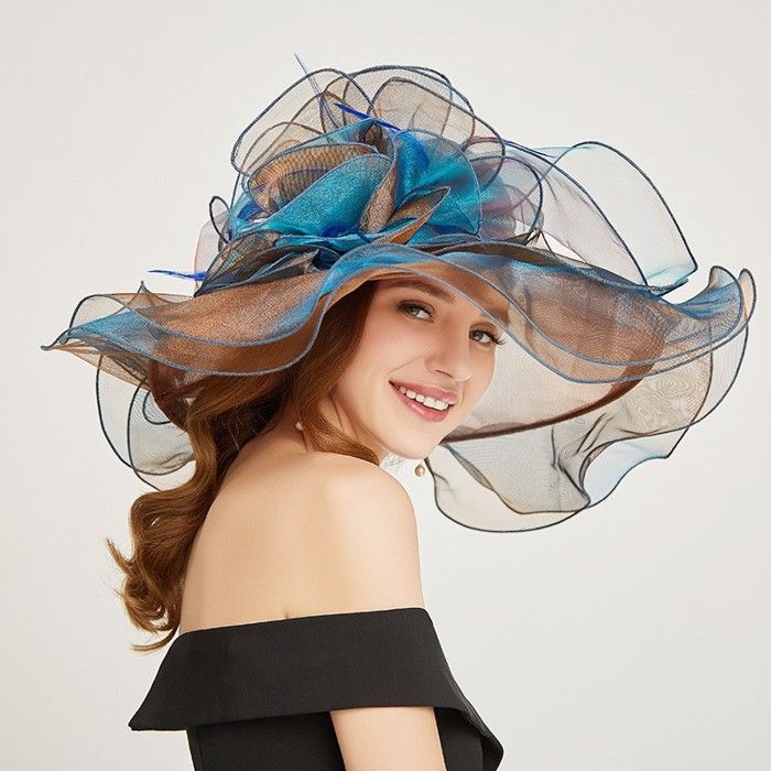 Chapeau De Soleil Femme Large Bord Rose - Maille Organza, Plage Soirée Vintage