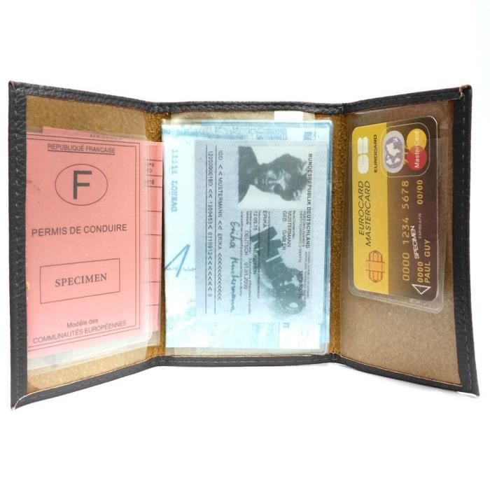 Porte papier voiture cuir souple, format 3 volets compact, carte