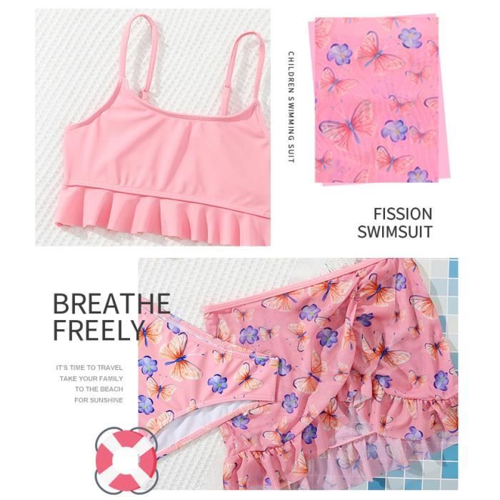 YIZYIF Enfant Fille Maillot De Bain 3 Pièces Imprimé Tropical Manche Longue Anti UV 3-16 Ans