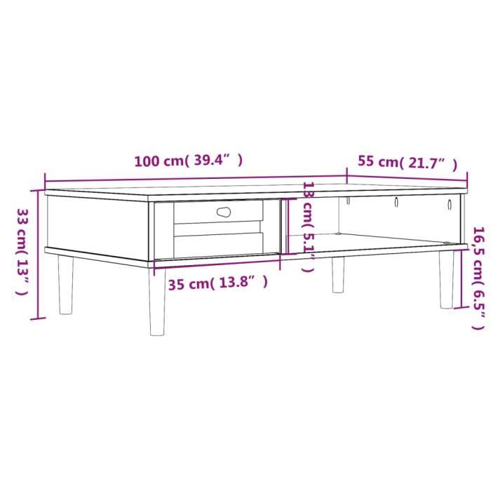 Zerodis Table basse SENJA aspect rotin noir 100x55x33 cm bois massif ...