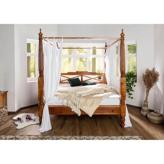 Luxueux lit à baldaquin, bois sculpté solide Luxueux lit à baldaquin, bois sculpté solide