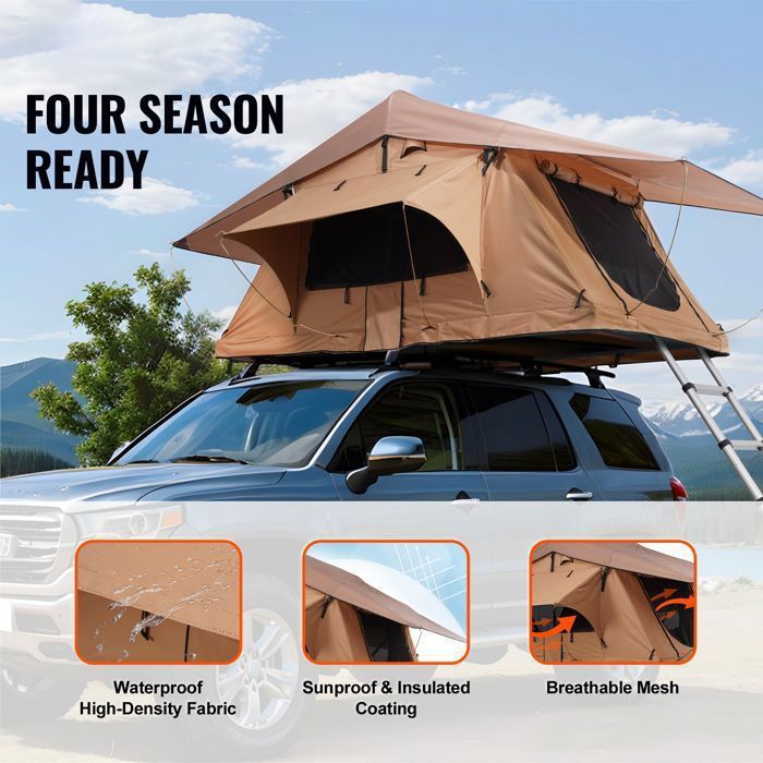 Tente De Toit Rigide MONSTERSHOP – Marron – Pour Voiture – 2/3 Personnes – Camping
