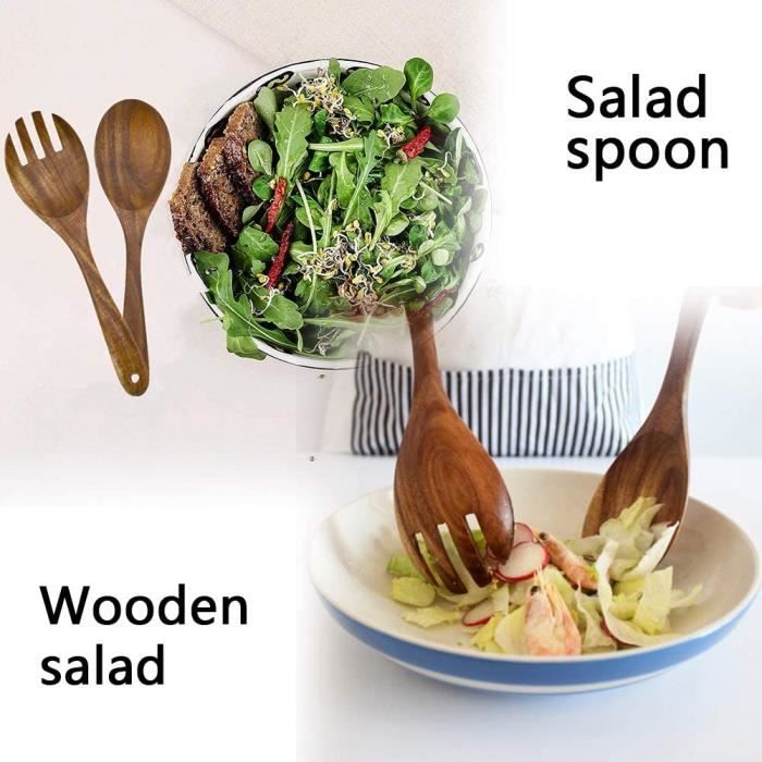 Cabilock Set Cuillère Et Fourchette Service Salade Bois - Ustensiles Naturels Élégants Pour Cuisine
