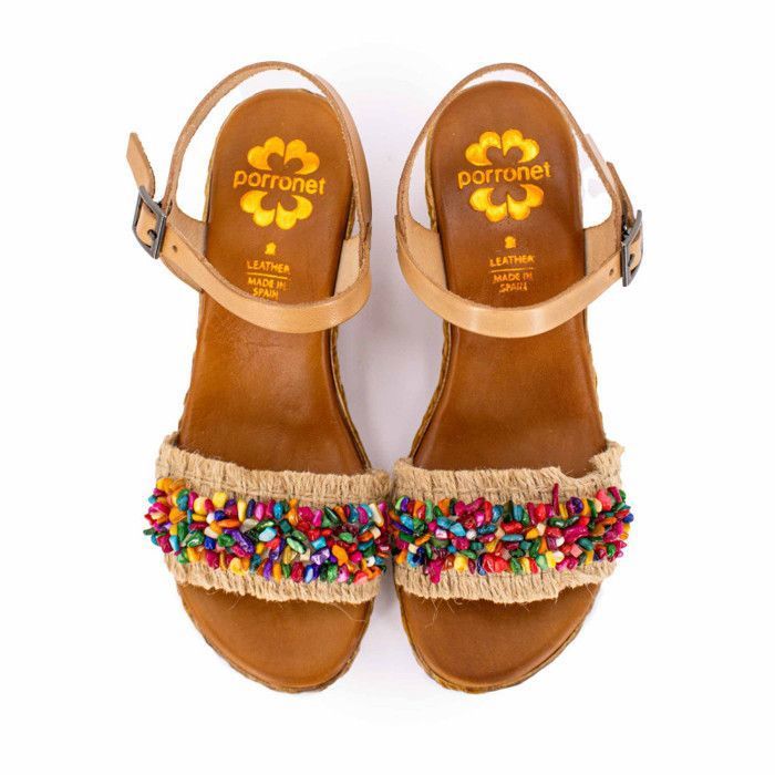 Sandales compensees PORRONET modele natural Femme Blanc Multicolore Talon compense Boucle de serrage Multicolore Cdiscount Chaussures