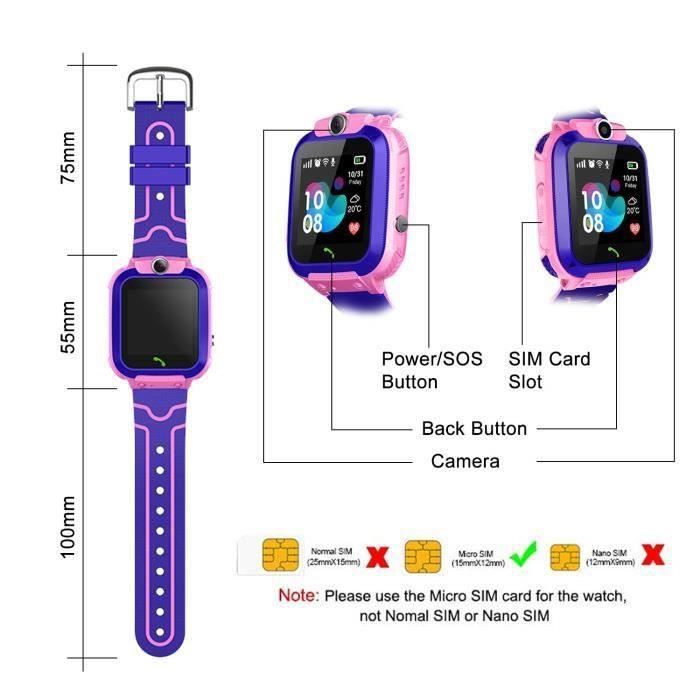 Smart Watch Enfants GPS Q19 Enfants Sos Appel Téléphone Montre Smartwatch  Utiliser Carte Sim Photo Imperméable à l'eau Ip67 Enfants Cadeau Pour Ios  Android Russianversion