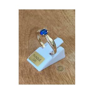Bague Plaqué Or Blanc Taille 53 Avec Zirconium Et Saphir Bleu - Occasion - Poinçons 1gr