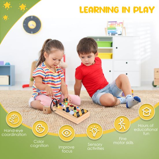 YDMINI Busy Board Montessori En Bois – Jeu éducatif Avec Boutons LED Lumineux – 1-8 Ans, Sans Bruit