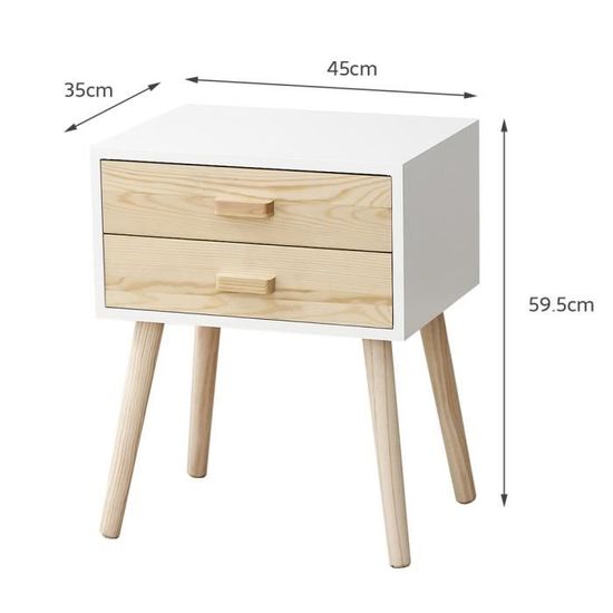 Retro En Bois De Tables De Chevet 2pcs Solide Massif Tiroirs