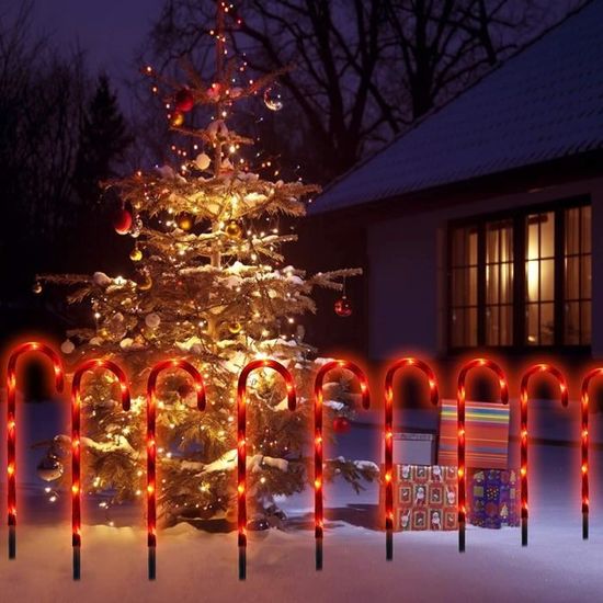 arbre festival Pour décoration de chemin Pour intérieur ou extérieur Lot de 10 guirlandes lumineuses de Noël en forme de canne à sucre 