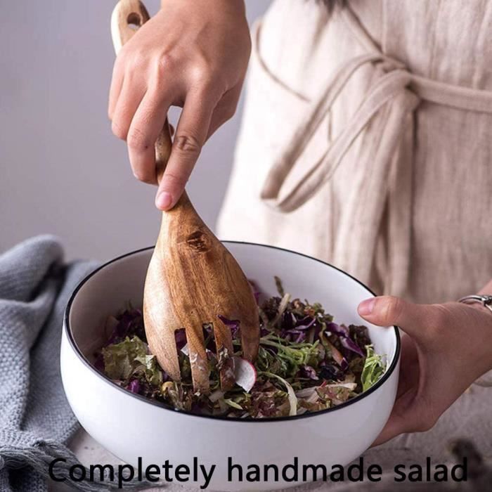 Ustensiles Service Salade En Bois Cabilock - Cuillère Et Fourchette Lisses, Naturel, Pour Pâtes, Riz, Cadeau Famille Set Service Salade Naturel