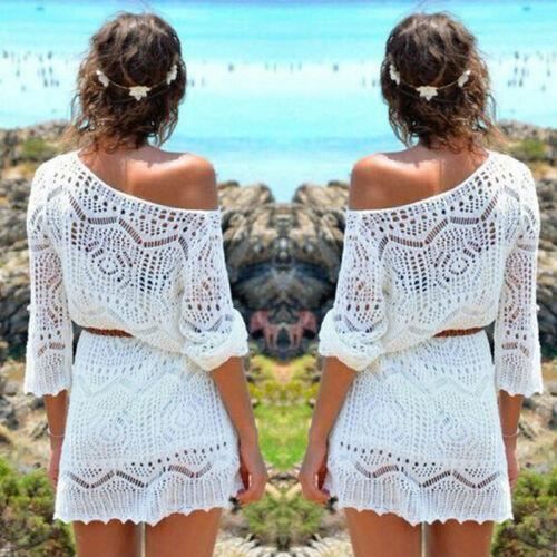 Robe de plage en dentelle crochet pour femmes Boho Blanc Blanc Cdiscount Pret a Porter