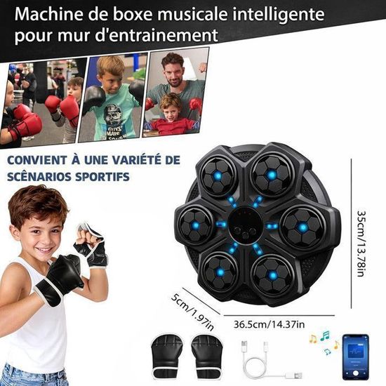 Machine De Boxe Musicale Avec Gants – 3 Modes, Score LED, Bluetooth, Cadeau Sportif Enfant 3-12 Ans