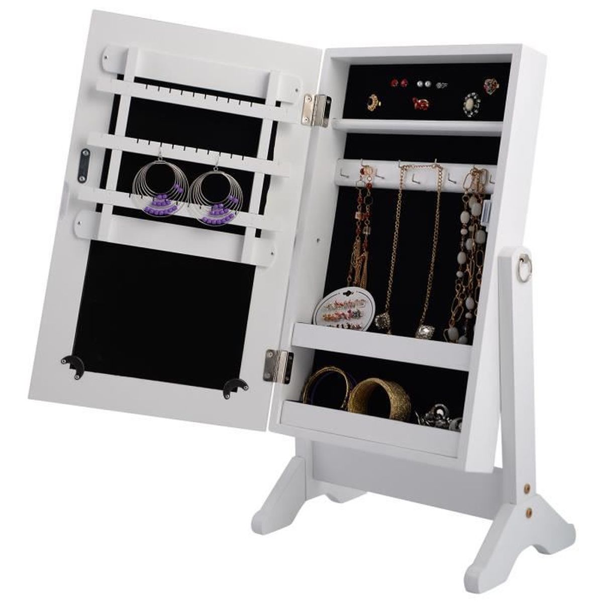 Armoire à bijoux sur pied miroir bague collier accesoire rangement