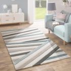 Dimension:60x110 cm Paco Home Cr/éateur Tapis Moderne Contours D/écoup/és Couleurs Pastel Ray/é Zigzag Bleu Cr/ème