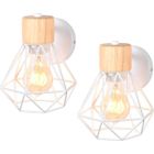 TOKIUS 2 Packs Applique Murale Industrielle Intérieure Design Cage en Métal Bois Luminaire E27 pour Chambre Couloir Salon Blanc