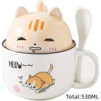 Tasse à café,Tasses à Thé,Mignonne Animal Mug,Grande capacité Tasse en céramique,avec Couvercle et Cuillère,pour Lait(Chat Orange)