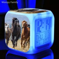 Horloge,Ferghana réveil cheval pour enfants Horloge numérique multifonction, recharge de couleur, cadeau de Festival - Type Clair